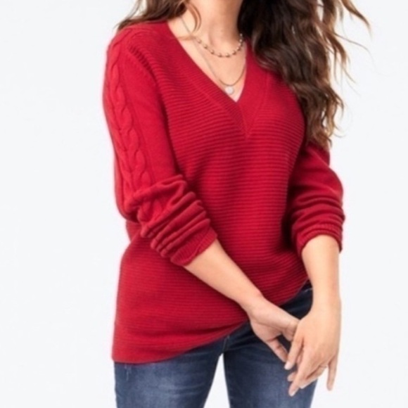 Cabi Red Standout Knit Pullover V-Neck Sweater Size Small - Picture 1 of 9